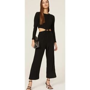 LNA Banx Jumpsuit Long Sleeve Side Cutout Straight Leg Rib Knit Black Large